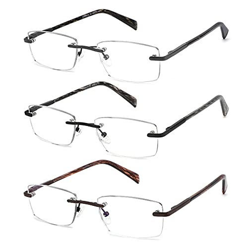JJWELL 3 Pack Reading Glasses for Men Blue Light Blocking, Lightweight Rimless Metal Mens Eyeglasses Readers, Anti Eyestrain/Dryness/Computer Glare/UV 400, Spring Hinge Eyeglasses(100 Strength) - Image 1