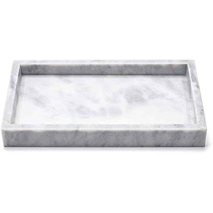Noble Natural Marble Tray for DesktopKitchenVanityBathroom Stone Organizer Tray for Coffee Table Plate Holder for Tissues Candles Soap Towel Plant Cloud Gray Large 12 x 8 - Image 4