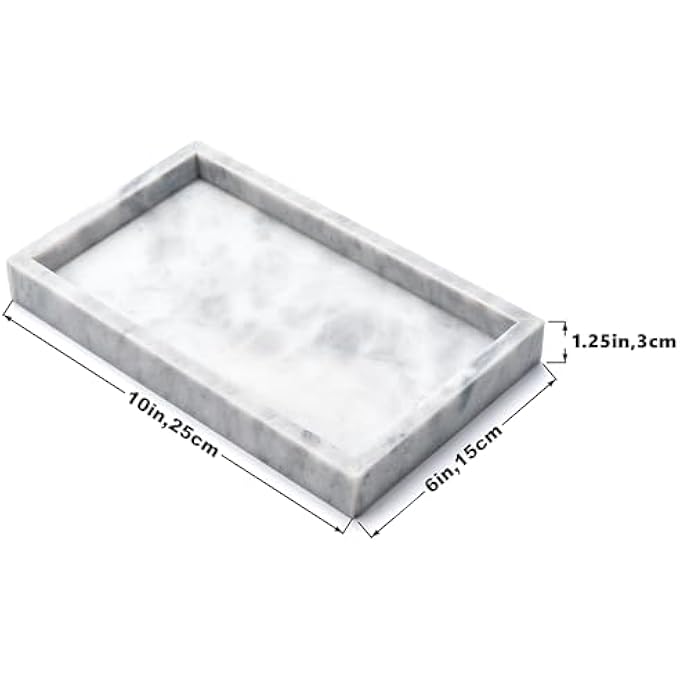 Noble Natural Marble Tray for DesktopKitchenVanityBathroom Stone Organizer Tray for Coffee Table Plate Holder for Tissues Candles Soap Towel Plant Cloud Gray Large 12 x 8 - Image 3
