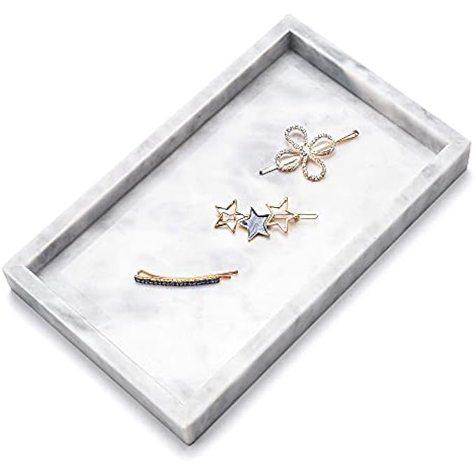 Noble Natural Marble Tray for DesktopKitchenVanityBathroom Stone Organizer Tray for Coffee Table Plate Holder for Tissues Candles Soap Towel Plant Cloud Gray Large 12 x 8 - Image 5