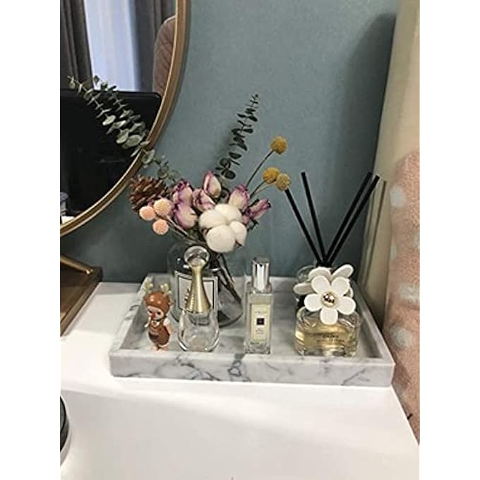 Noble Natural Marble Tray for DesktopKitchenVanityBathroom Stone Organizer Tray for Coffee Table Plate Holder for Tissues Candles Soap Towel Plant Cloud Gray Large 12 x 8 - Image 2