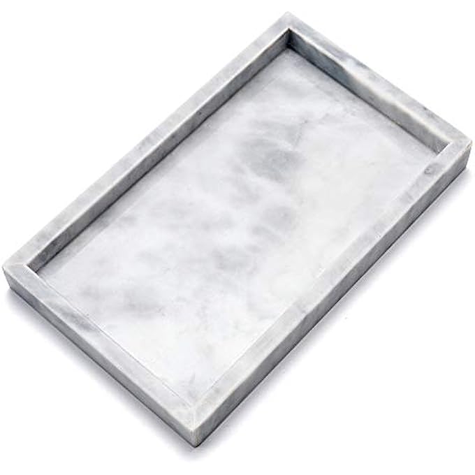 Noble Natural Marble Tray for DesktopKitchenVanityBathroom Stone Organizer Tray for Coffee Table Plate Holder for Tissues Candles Soap Towel Plant Cloud Gray Large 12 x 8 - Image 1