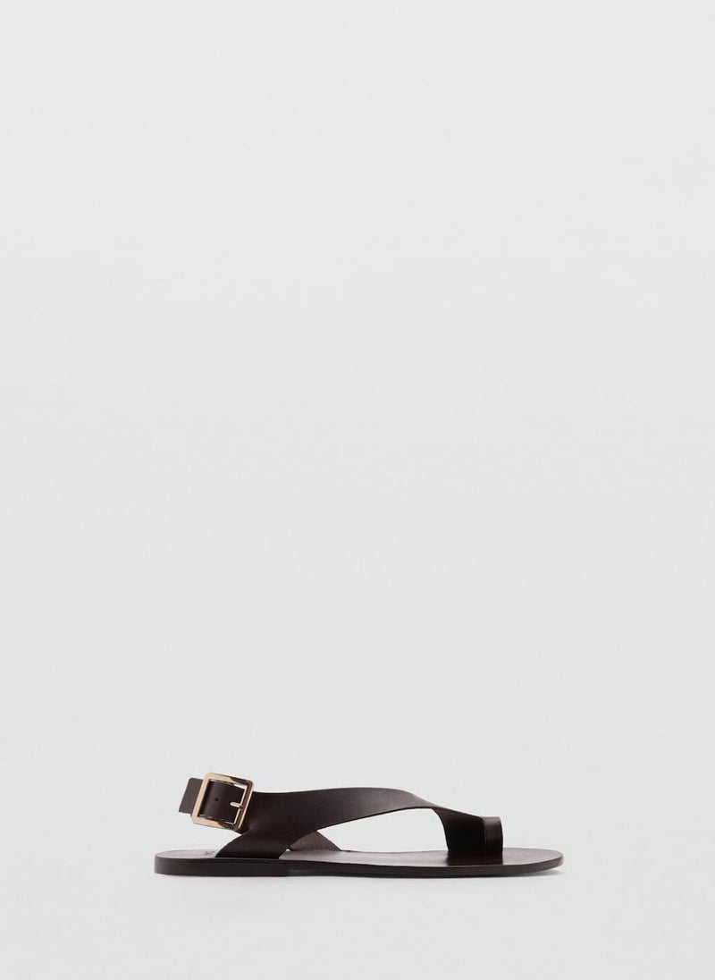 MANGO - Casual Leather Cross Strap Sandals - Image 1