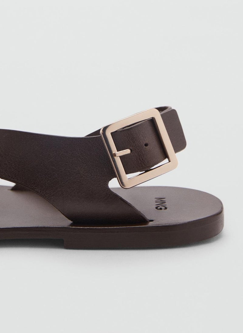 MANGO - Casual Leather Cross Strap Sandals - Image 1