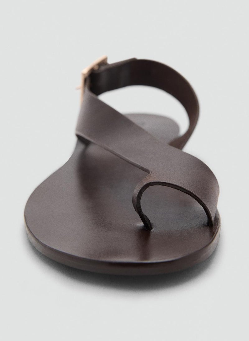 MANGO - Casual Leather Cross Strap Sandals - Image 1