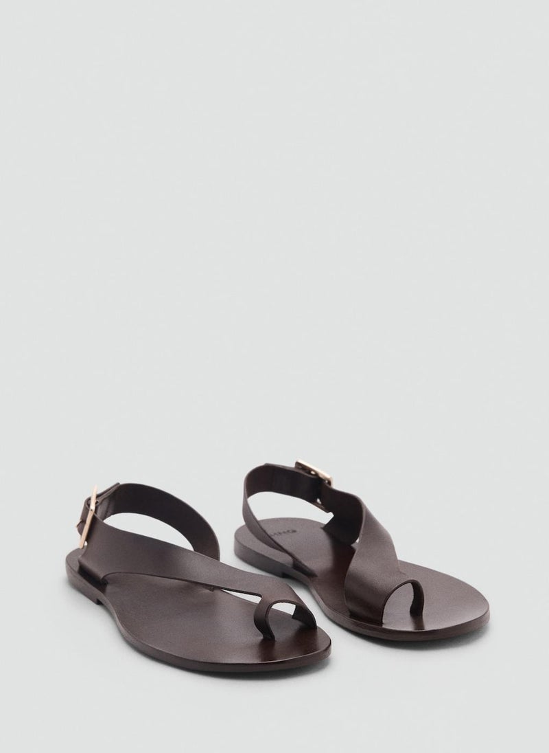 MANGO - Casual Leather Cross Strap Sandals - Image 1