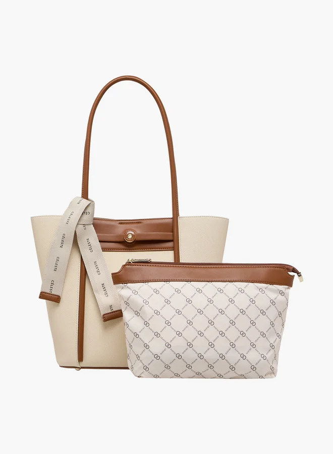 سيليست Textured Tote Bag with Double Handle and Pouch