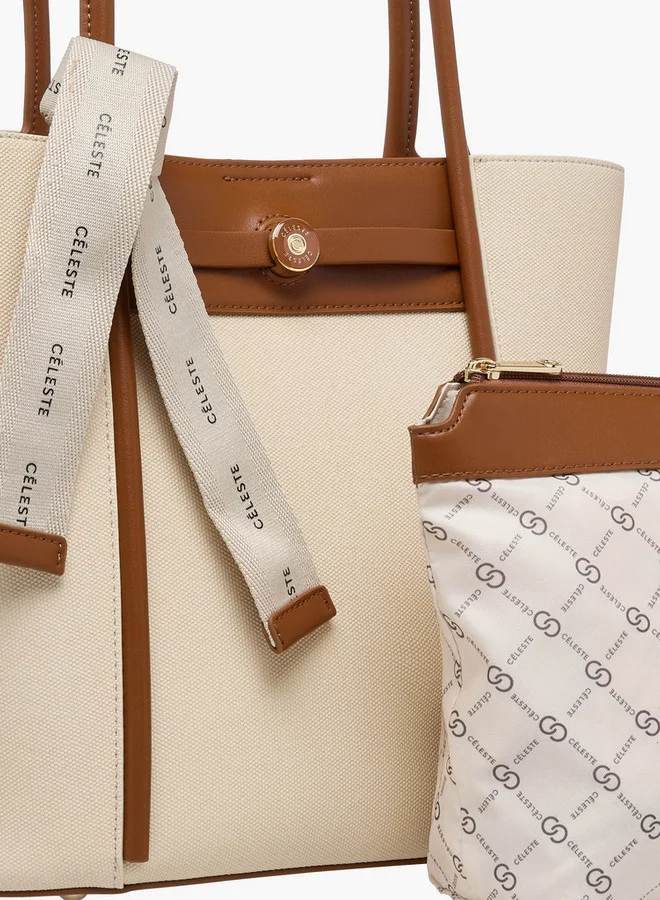 Celeste Textured Tote Bag with Double Handle and Pouch