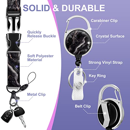 Toykee ID Badge Holder with Lanyard and Retractable Badge Reel Clip, Marble Card Name Tag Lanyard Vertical ID Protector Bage Clips for Men Women Nurse Nursing Doctor Teacher Student Black - Image 4