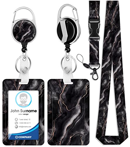 Toykee ID Badge Holder with Lanyard and Retractable Badge Reel Clip, Marble Card Name Tag Lanyard Vertical ID Protector Bage Clips for Men Women Nurse Nursing Doctor Teacher Student Black - Image 1