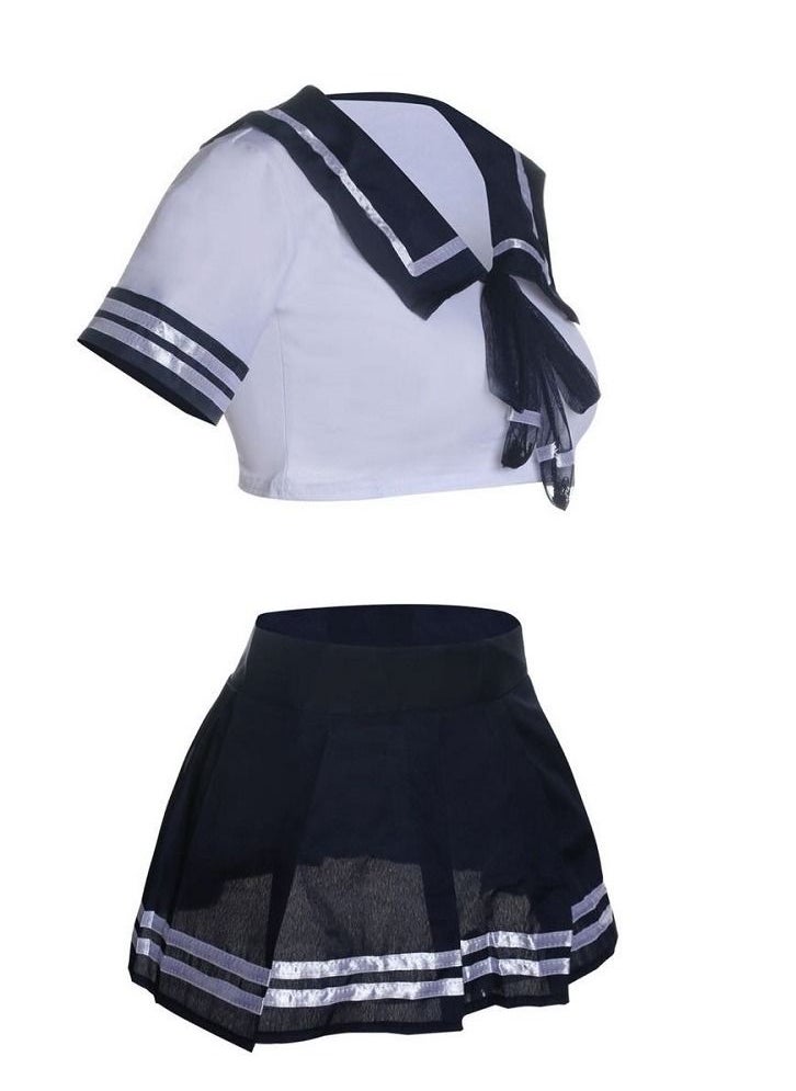 Generic - School Girls Short Sleeve Uniform Sailor Navy Blue Pleated Skirt Anime Cosplay Costumes With Thong. - Image 1