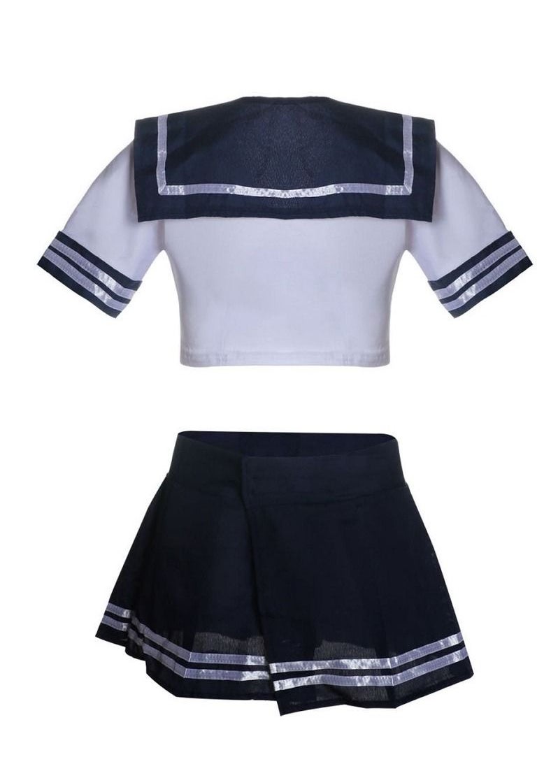 Generic - School Girls Short Sleeve Uniform Sailor Navy Blue Pleated Skirt Anime Cosplay Costumes With Thong. - Image 1