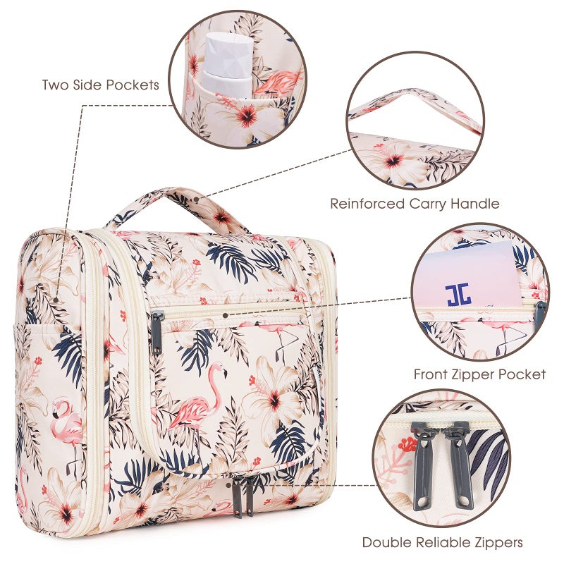 Narwey Hanging Toiletry Bag for Women Travel Makeup Bag Organizer Toiletries Bag for Cosmetics Essentials Accessories (Large, Beige Bird) - Image 4