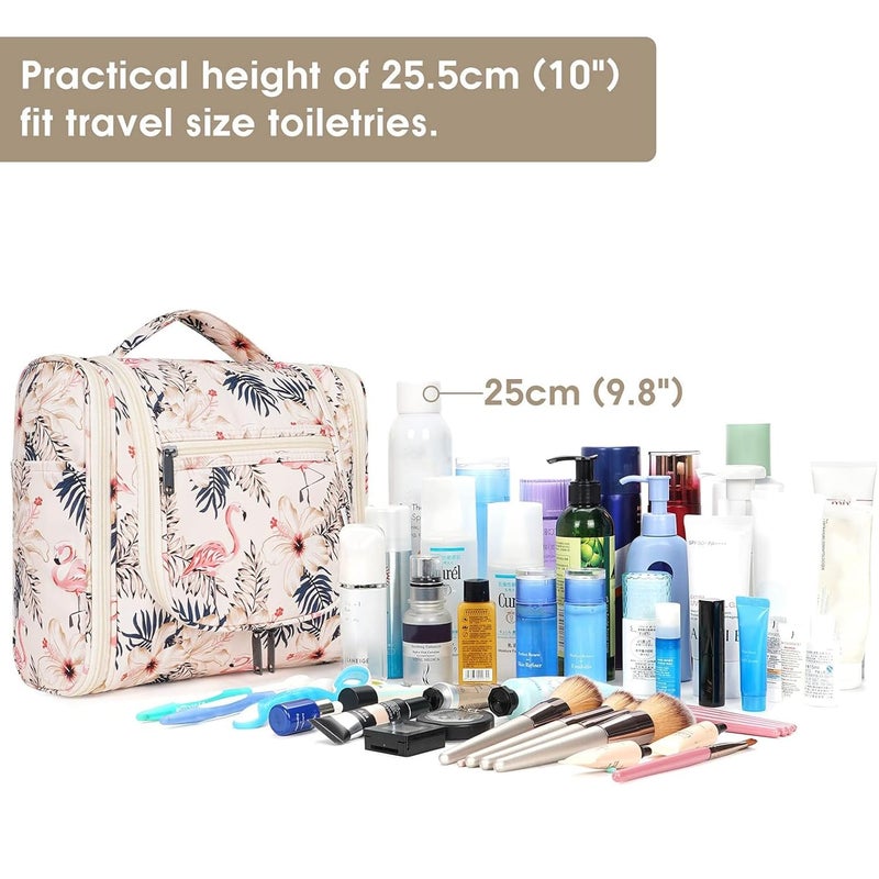 Narwey Hanging Toiletry Bag for Women Travel Makeup Bag Organizer Toiletries Bag for Cosmetics Essentials Accessories (Large, Beige Bird) - Image 5