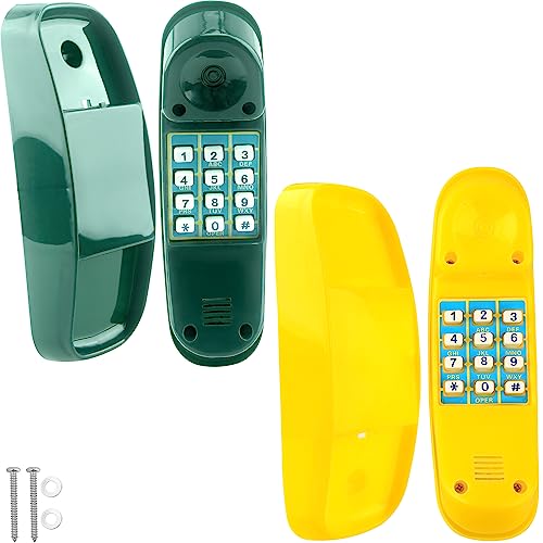 Haconba 2 Pack Swingset Phone Toys Playground Swing Set Telephone Plastic Pretend Play Telephone with Numeric Key for Kids Outdoor Playground Treehouse Accessories Yellow Green - Image 1