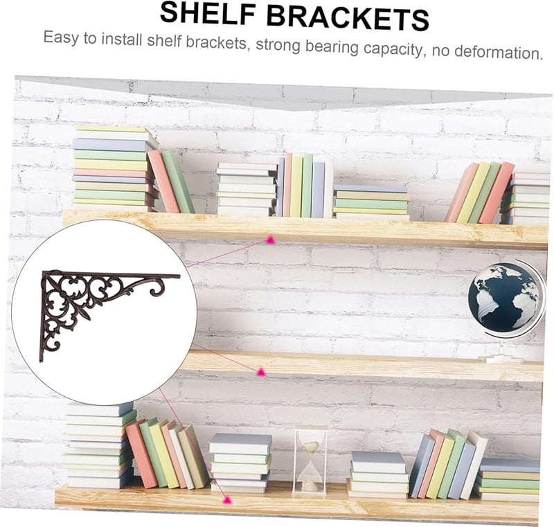 Floral Design Iron Wall Shelf Brackets 2 Pack Heavy Duty Support For Living Room Bedroom Office - Image 4