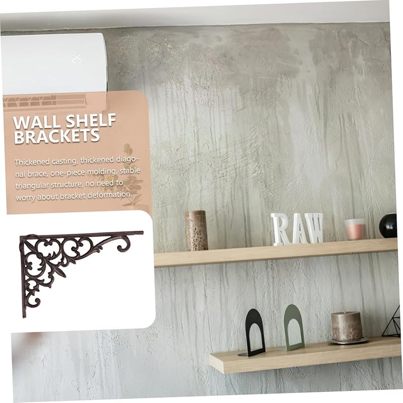 Floral Design Iron Wall Shelf Brackets 2 Pack Heavy Duty Support For Living Room Bedroom Office - Image 3