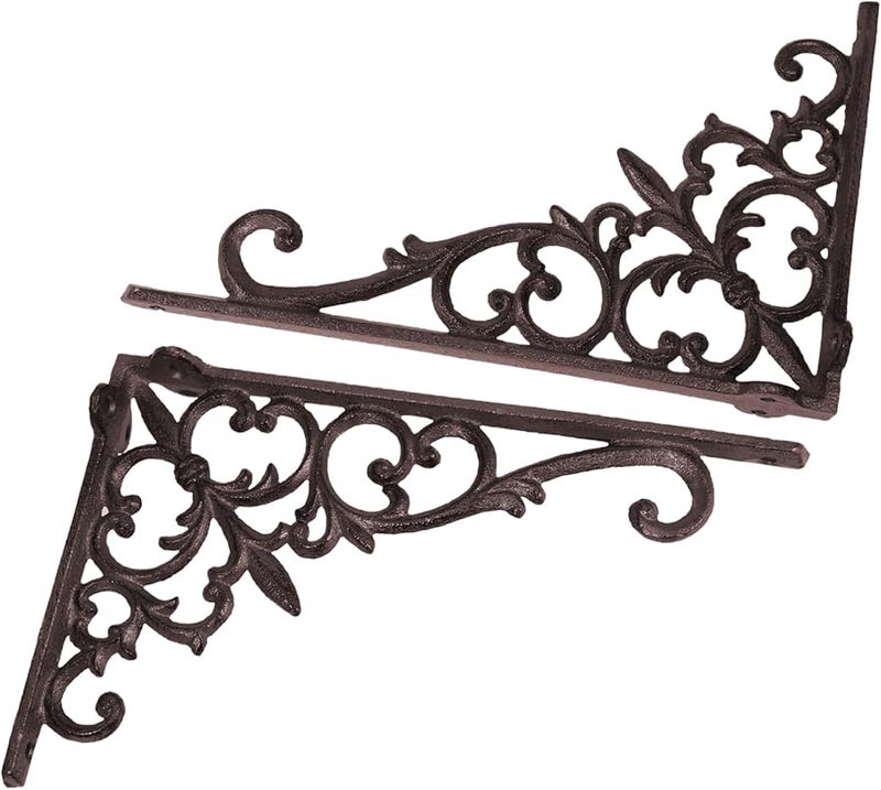 Floral Design Iron Wall Shelf Brackets 2 Pack Heavy Duty Support For Living Room Bedroom Office - Image 2