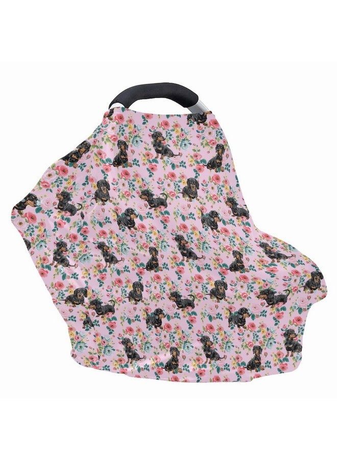 AFPANQZ Floral Dachshunds Baby Car Seat Cover Canopy and Nursing Cover Infant Car Canopy Spring Autumn Winter Snug Warm Breathable Windproof Open Peep Top Universal Fit Pink Flowers - Image 3