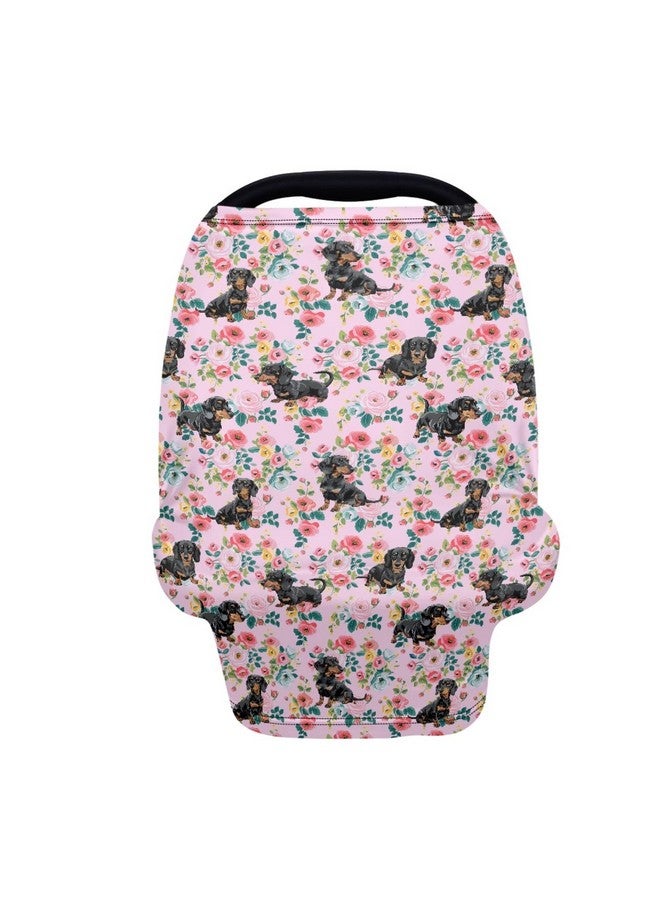 AFPANQZ Floral Dachshunds Baby Car Seat Cover Canopy and Nursing Cover Infant Car Canopy Spring Autumn Winter Snug Warm Breathable Windproof Open Peep Top Universal Fit Pink Flowers - Image 1