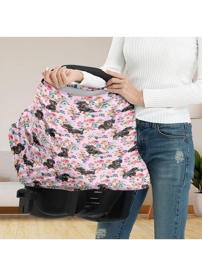 AFPANQZ Floral Dachshunds Baby Car Seat Cover Canopy and Nursing Cover Infant Car Canopy Spring Autumn Winter Snug Warm Breathable Windproof Open Peep Top Universal Fit Pink Flowers - Image 5