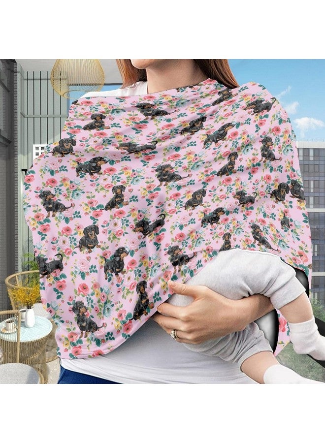AFPANQZ Floral Dachshunds Baby Car Seat Cover Canopy and Nursing Cover Infant Car Canopy Spring Autumn Winter Snug Warm Breathable Windproof Open Peep Top Universal Fit Pink Flowers - Image 2