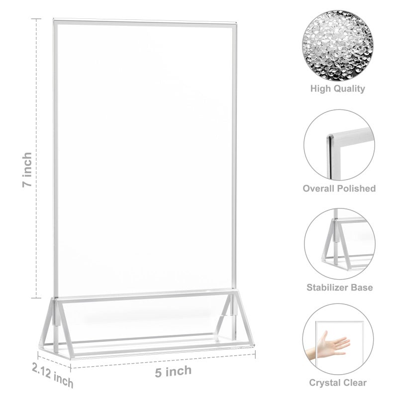 EHWINE 12 Pack Acrylic Sign Holder 5 x 7, Double Sided Silver Picture Frame Stand up Table Top Sign Holders, Clear Display Stand Menu Flyer Holder for Wedding Party (Provide Non-slip Mats) - Image 4