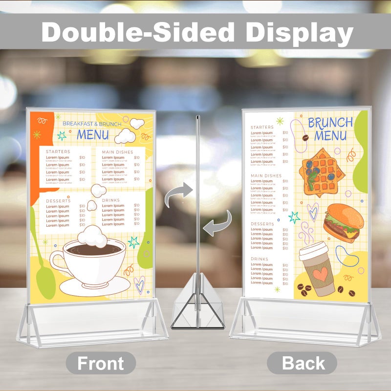 EHWINE 12 Pack Acrylic Sign Holder 5 x 7, Double Sided Silver Picture Frame Stand up Table Top Sign Holders, Clear Display Stand Menu Flyer Holder for Wedding Party (Provide Non-slip Mats) - Image 3