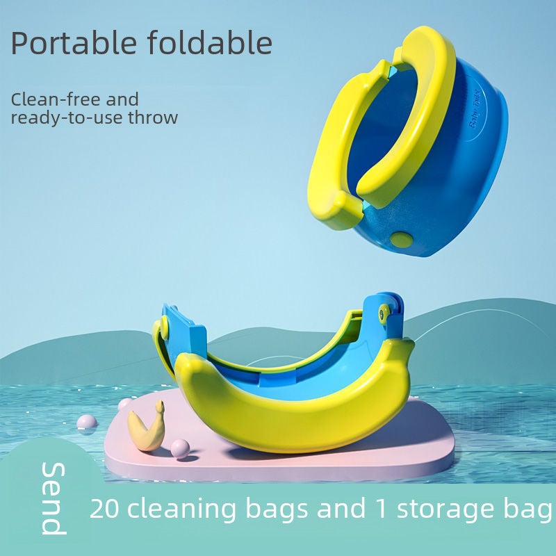Children's Toilet Foldableable Storage Banana Toilet Baby Car Urine Bucket Infant Toilet Portable Potty(Pink Banana Toilet Send 20 Cleaning Bag Storage Bag) - Image 3