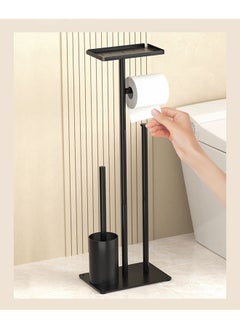 Hihonor Toilet Paper Holder with Toilet Brush/Top Storage,Freestanding Toilet Paper Holder,Stores 4 Rolls of Spare Toilet Paper,For Home/Apartment(Black)  - Image 2
