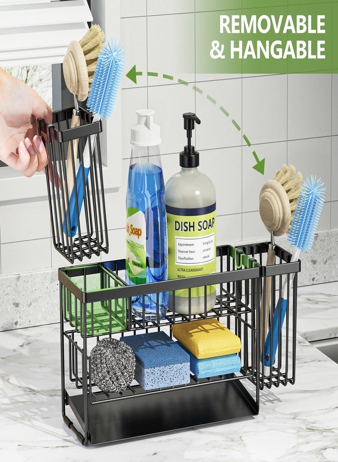 Cisily 2-Tier Kitchen Sink Caddy Organzier Rack with Flexible Dish Brush Holder, Sponge Holder for Kitchen Sink Countertop Organization Storage,Home Decor Accessories Essentials Stainless Steel - Image 3