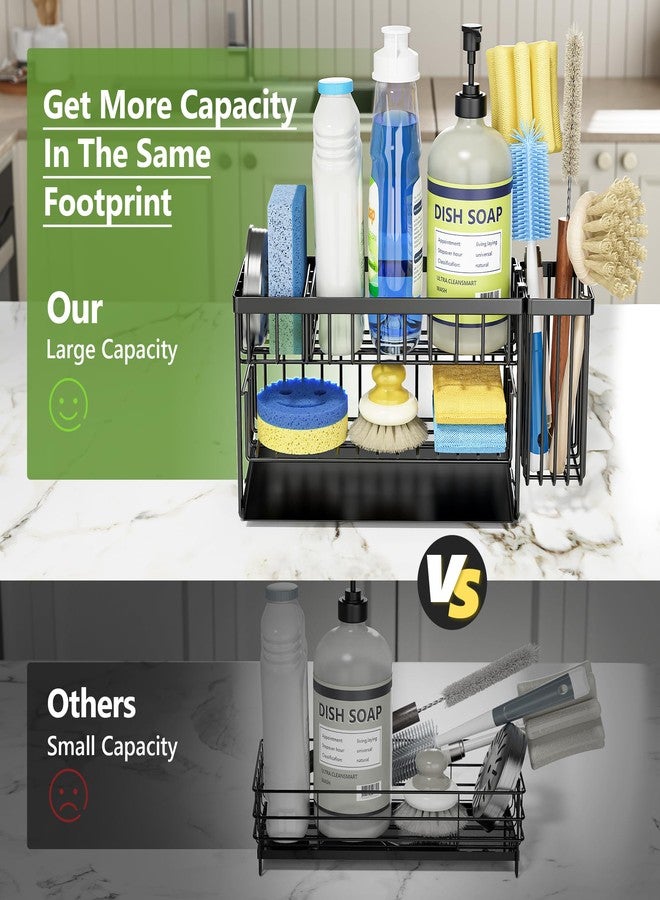 Cisily 2-Tier Kitchen Sink Caddy Organzier Rack with Flexible Dish Brush Holder, Sponge Holder for Kitchen Sink Countertop Organization Storage,Home Decor Accessories Essentials Stainless Steel - Image 2