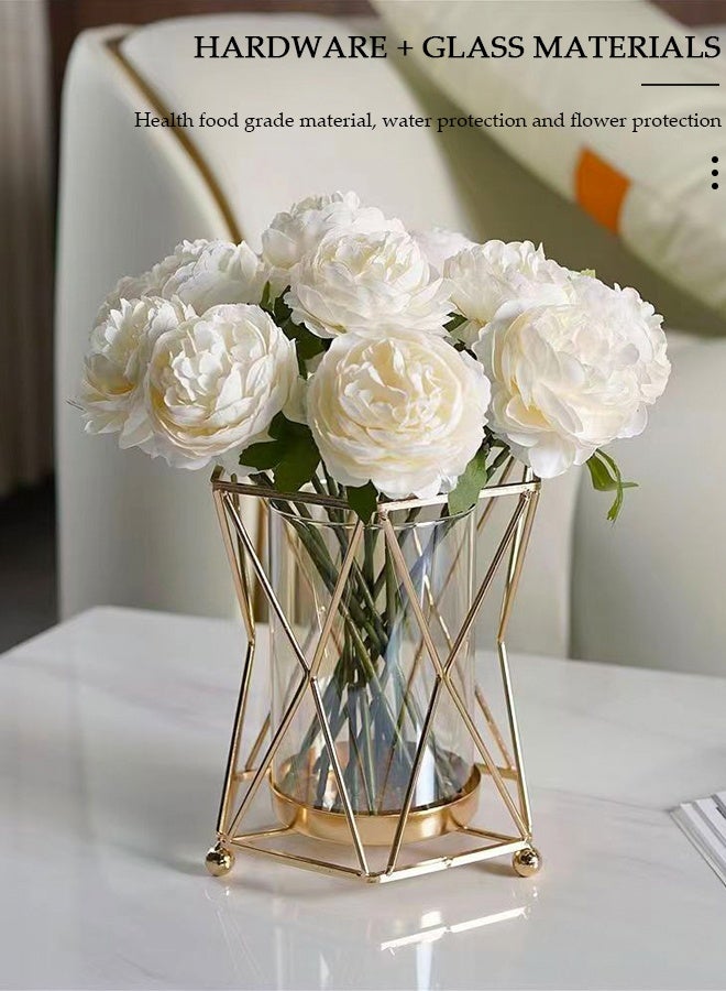 DUNISO مزهرية زجاجية شفافة إبداعية زخرفية صغيرة لنباتات الزهور الهيدروبونية مزهرية غير منتظمة مع إطار معدني ذهبي للزهور الوردية للمنزل والمكتب - Image 5