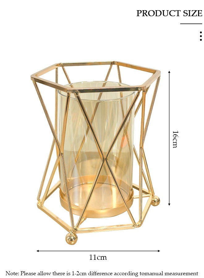 DUNISO مزهرية زجاجية شفافة إبداعية زخرفية صغيرة لنباتات الزهور الهيدروبونية مزهرية غير منتظمة مع إطار معدني ذهبي للزهور الوردية للمنزل والمكتب - Image 2