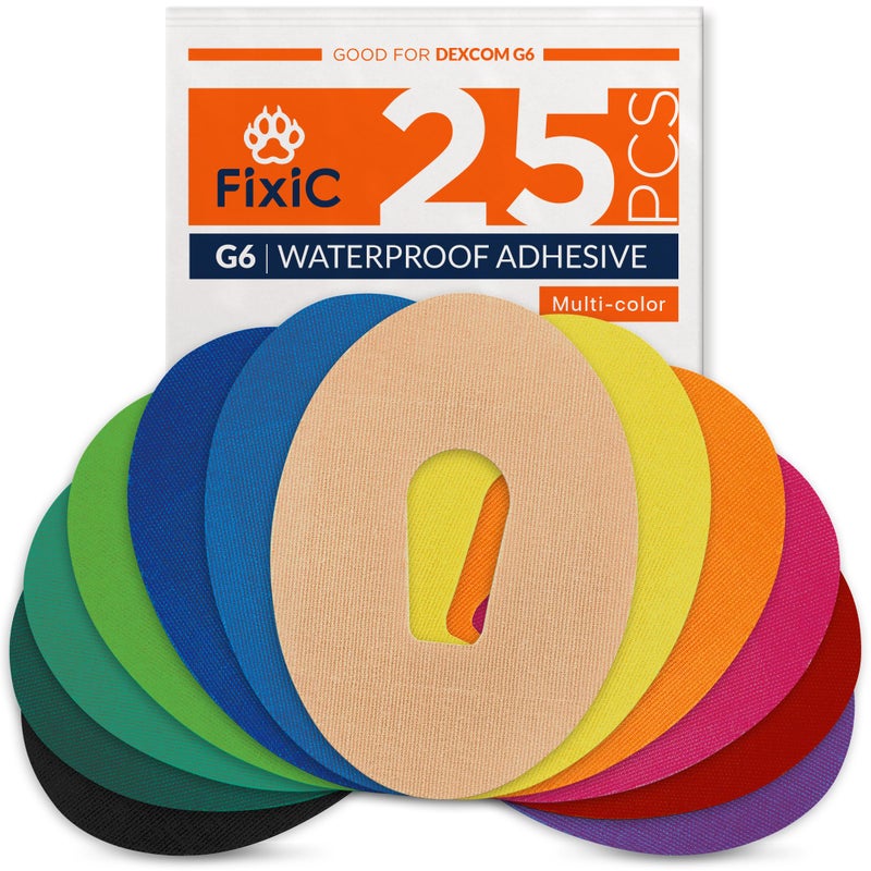 FixiC Adhesive Patches for G6 25 Pack Premium Waterproof Adhesive Patches PreCut Back Paper Adhesive Patch for G6 Long Fixation MultiColor