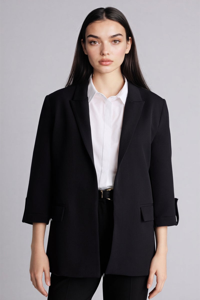 DeFacto Black Woman Regular Fit Jacket Collar Blazer Casual - Image 1