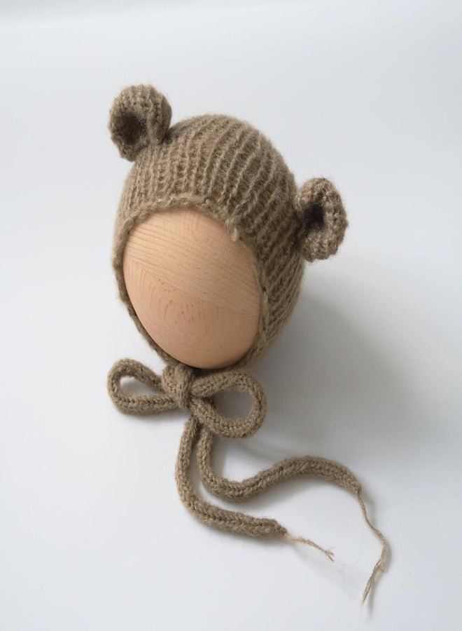 Vemonllas Newborn Photography Props Bear Bonnet & Wrap Baby Boys Girls Photoshoot Outfits Infant Handmade Knitted Costume Set (Brown) - Image 5