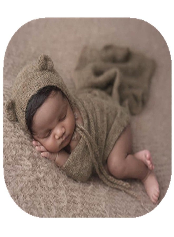 Vemonllas Newborn Photography Props Bear Bonnet & Wrap Baby Boys Girls Photoshoot Outfits Infant Handmade Knitted Costume Set (Brown) - Image 2