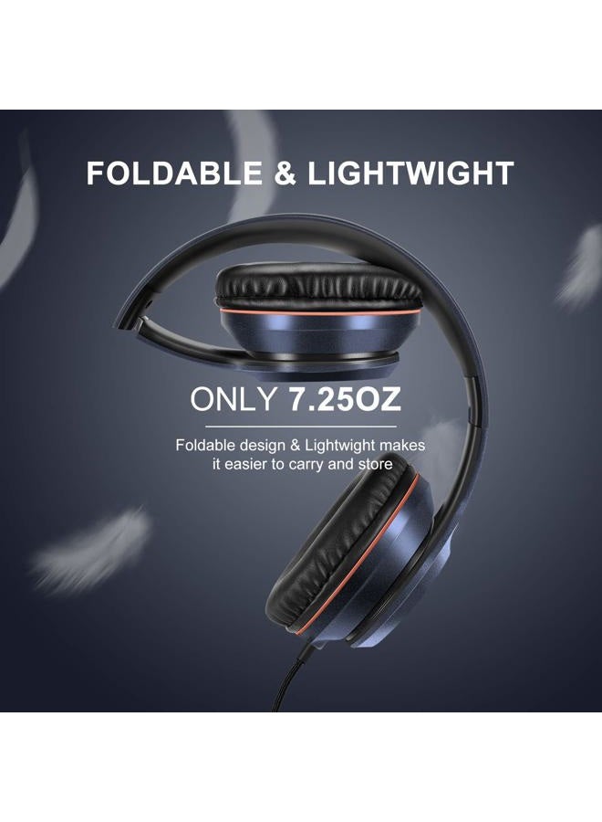 LORELEI X8 Over-Ear Wired Headphones with Microphone with 1.45m-Tangle-Free Nylon Line&3.5mm Plug,Lightweight Foldable & Portable Headphones for Smartphone,Tablet,Computer,Mp3/4(Dark Blue) - Image 4