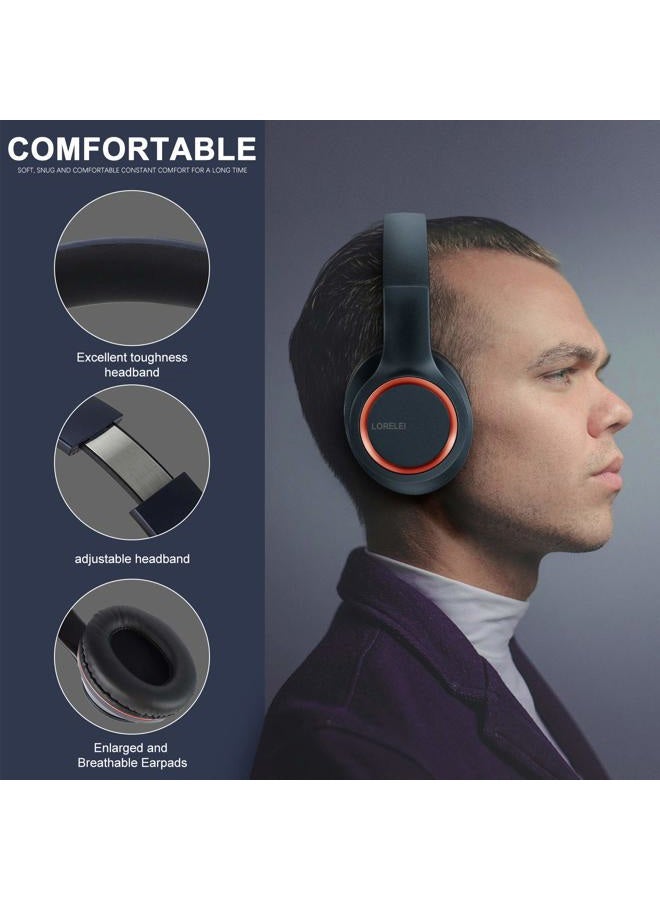 LORELEI X8 Over-Ear Wired Headphones with Microphone with 1.45m-Tangle-Free Nylon Line&3.5mm Plug,Lightweight Foldable & Portable Headphones for Smartphone,Tablet,Computer,Mp3/4(Dark Blue) - Image 2