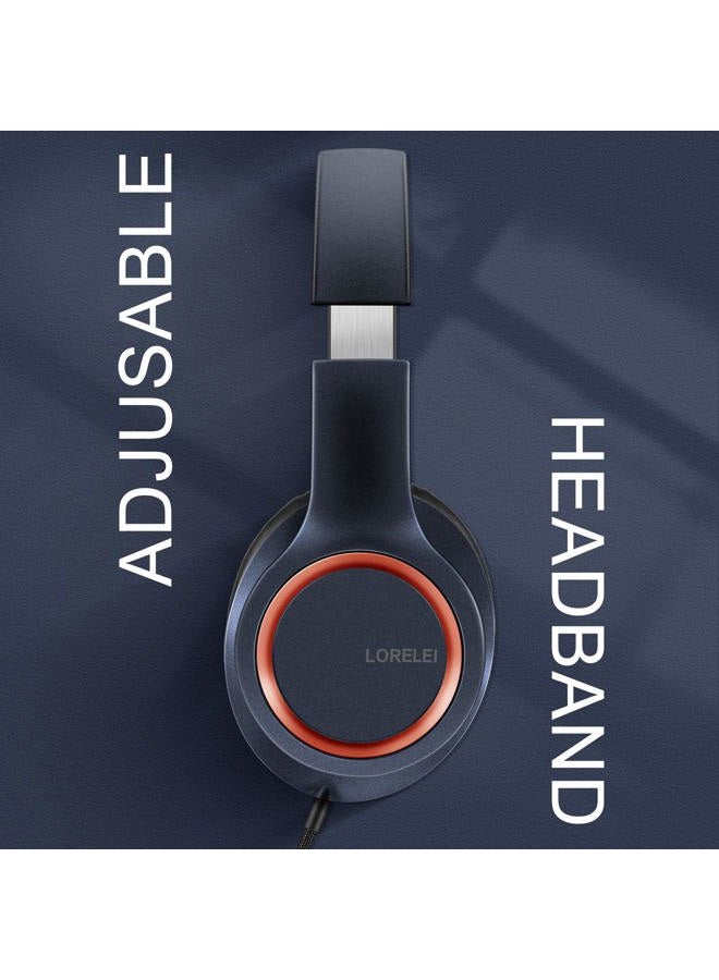 LORELEI X8 Over-Ear Wired Headphones with Microphone with 1.45m-Tangle-Free Nylon Line&3.5mm Plug,Lightweight Foldable & Portable Headphones for Smartphone,Tablet,Computer,Mp3/4(Dark Blue) - Image 5