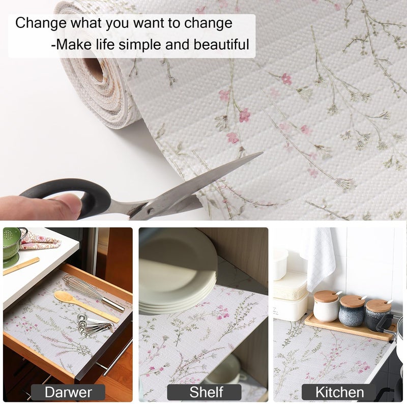 Amiitay Floral Drawer and Shelf Liner for Cabinets, Non-Adhesive and Strong Non-Slip Flower Shelf Cabinet Drawer Liners for Kitchen,Table,Bookshelves,Waterproof Cupboard Liners,12IN x 10FT - Image 5