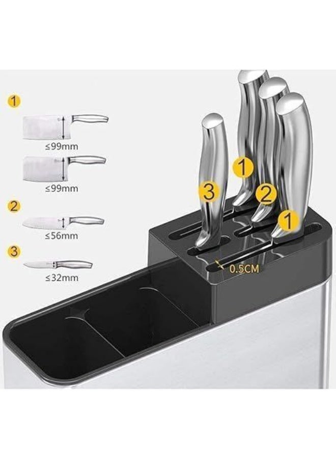 Cutlery drainer with two compartments and a knife sharpener - 304 stainless steel body and plastic base for water drainage - Image 4