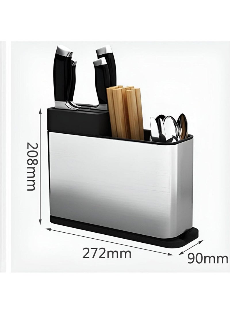 Cutlery drainer with two compartments and a knife sharpener - 304 stainless steel body and plastic base for water drainage - Image 5