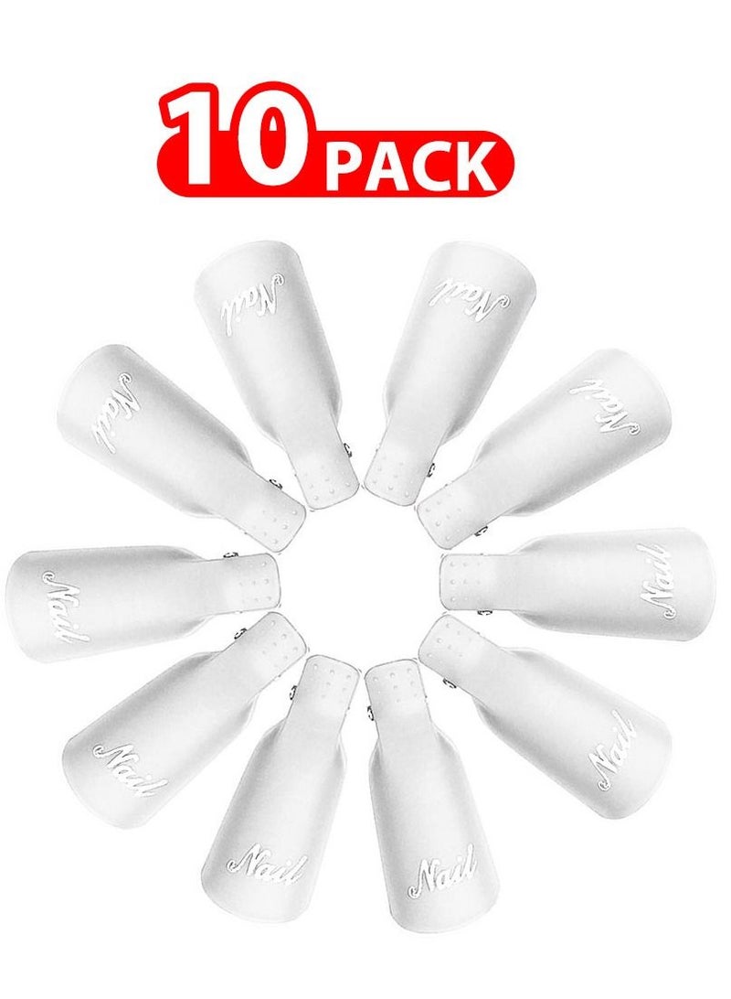 MARGOUN 10 Pieces Reusable Plastic Acrylic Nail Art Soak Off Cap Clip UV Gel Polish Remover Cap Clips Manicure Tool White - Image 1