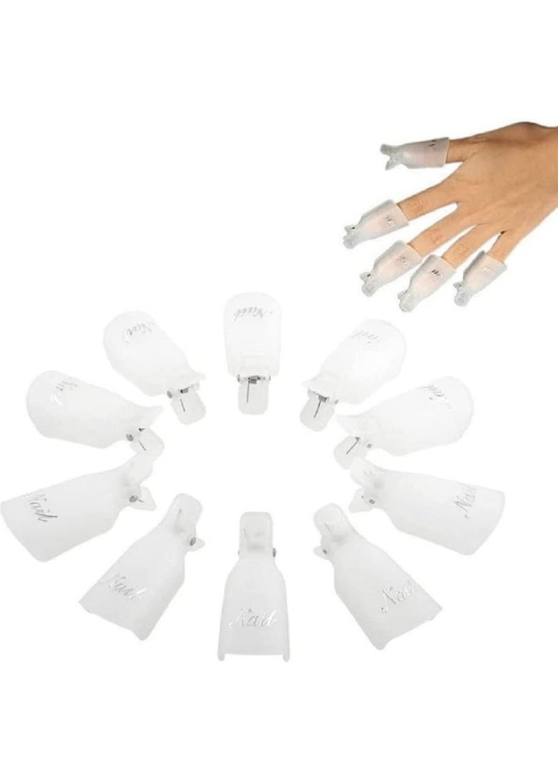 MARGOUN 10 Pieces Reusable Plastic Acrylic Nail Art Soak Off Cap Clip UV Gel Polish Remover Cap Clips Manicure Tool White - Image 2