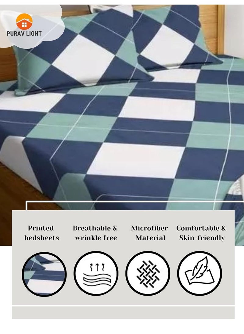 Purav Light Purav Light 310TC Glace Cotton 90x90 Inch Printed Bedsheets for Double Bed King Size with 2 Pillow Covers (18x28Inch) - (Blue Color)  - Image 2