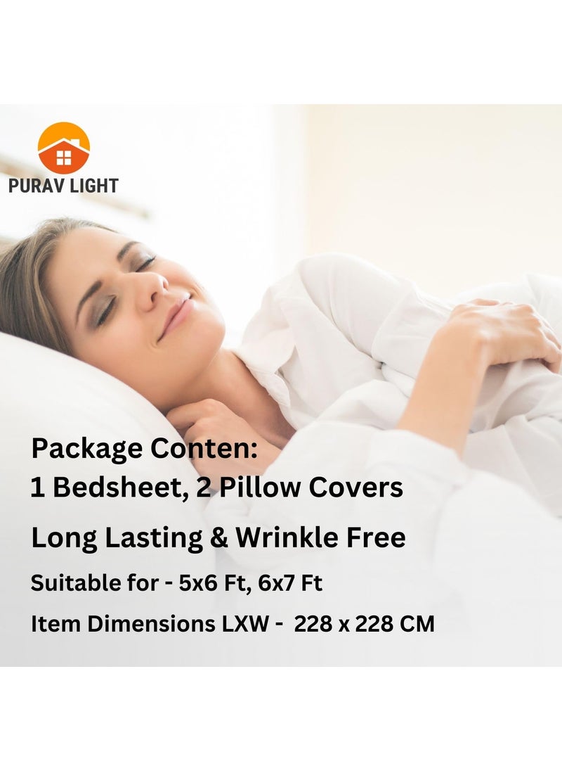 Purav Light Purav Light 310TC Glace Cotton 90x90 Inch Printed Bedsheets for Double Bed King Size with 2 Pillow Covers (18x28Inch) - (Blue Color)  - Image 4