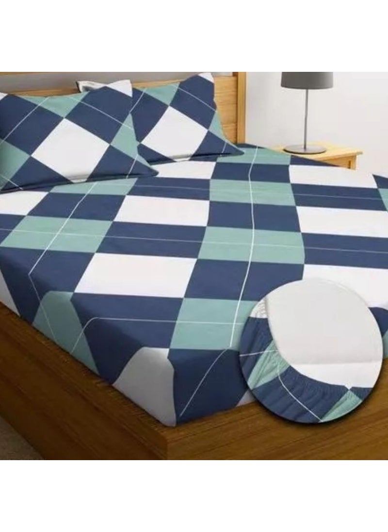 Purav Light Purav Light 310TC Glace Cotton 90x90 Inch Printed Bedsheets for Double Bed King Size with 2 Pillow Covers (18x28Inch) - (Blue Color)  - Image 1