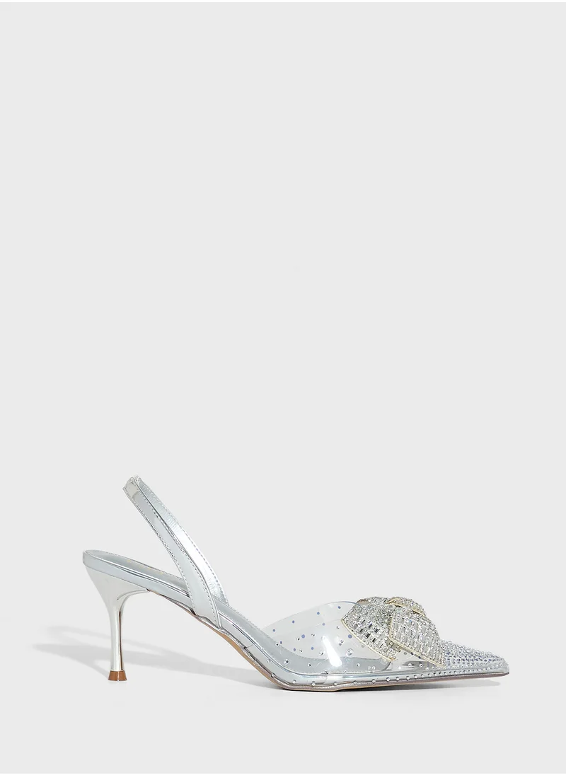 ايلا ليمتد اديشن Diamante Bow Pointy Backstrap Pump